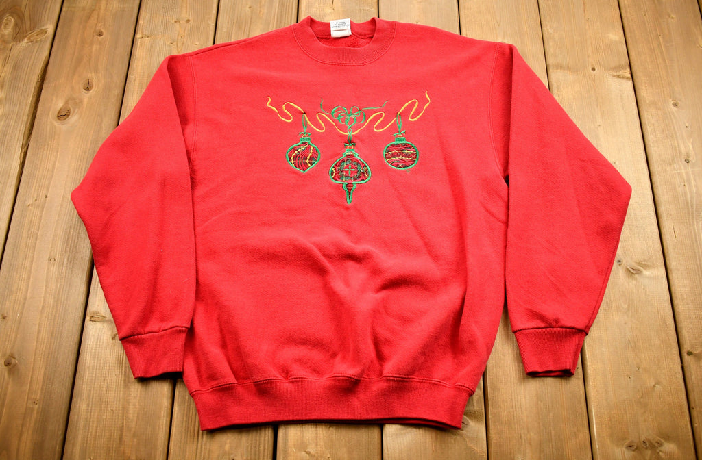 Vintage 1990s Embroidered Christmas Ornament Crewneck , Vintage Holiday Sweatshirt , Made In USA , Pullover Sweatshirt , Streetwear