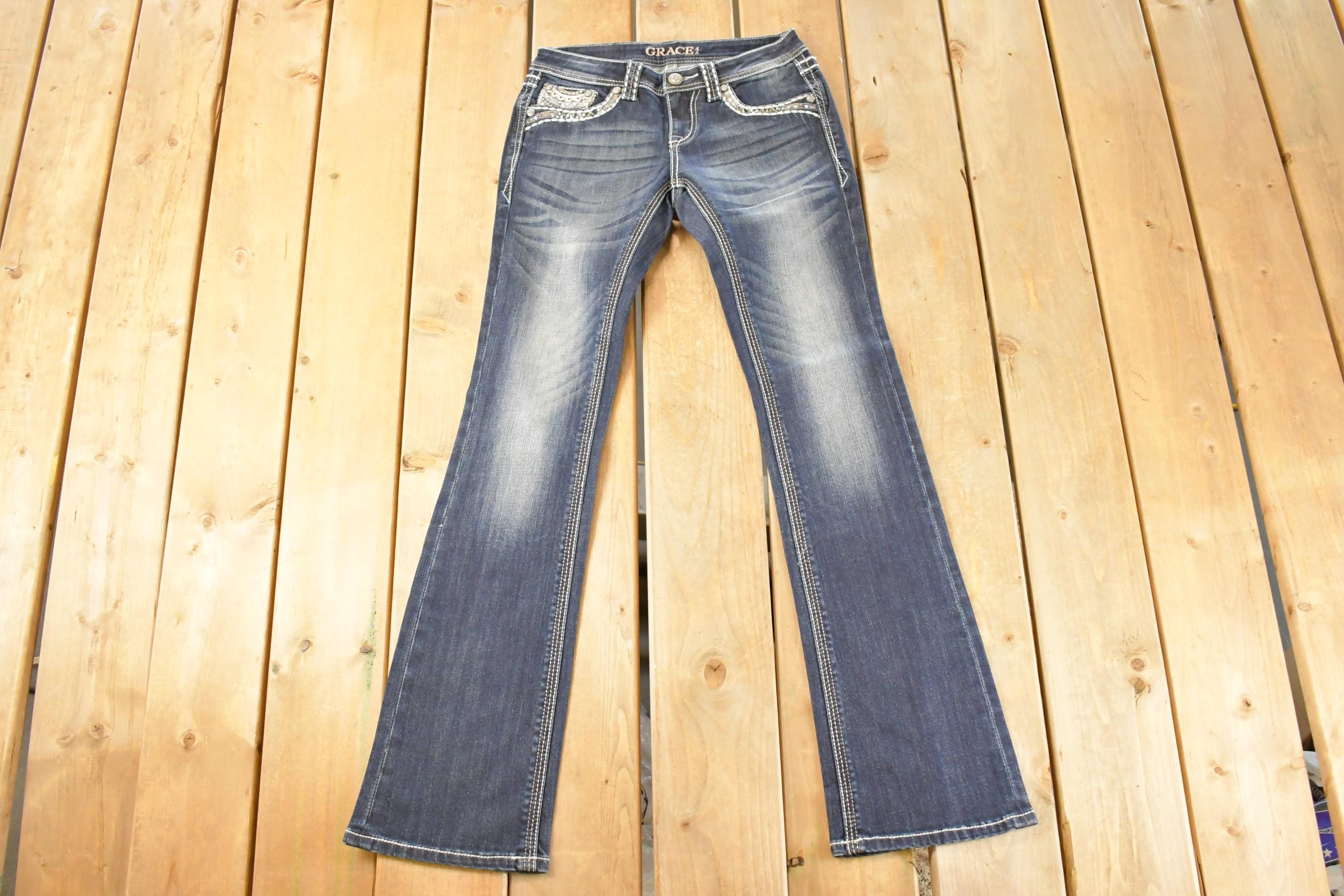 Vintage Deadstock Y2K Grace In LA Bedazzled Bootcut Low Rise Jeans Women's Size 26 x 32
