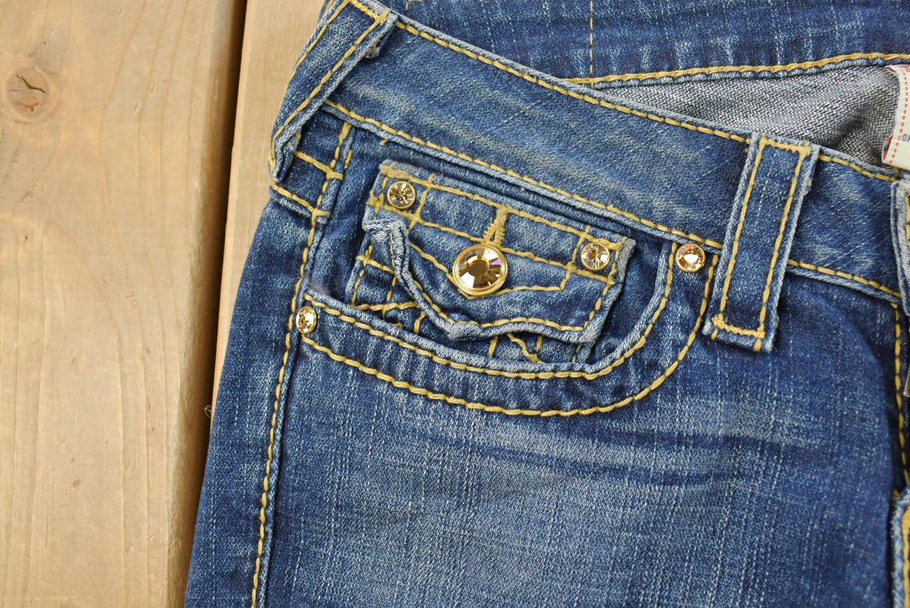 Vintage Y2K True Religion Low Rise Flare Jeans Women's 29 x 31 / Bell Bottom / Y2K Style / Embroidered Jeans / 2000s / Contrast Stitching