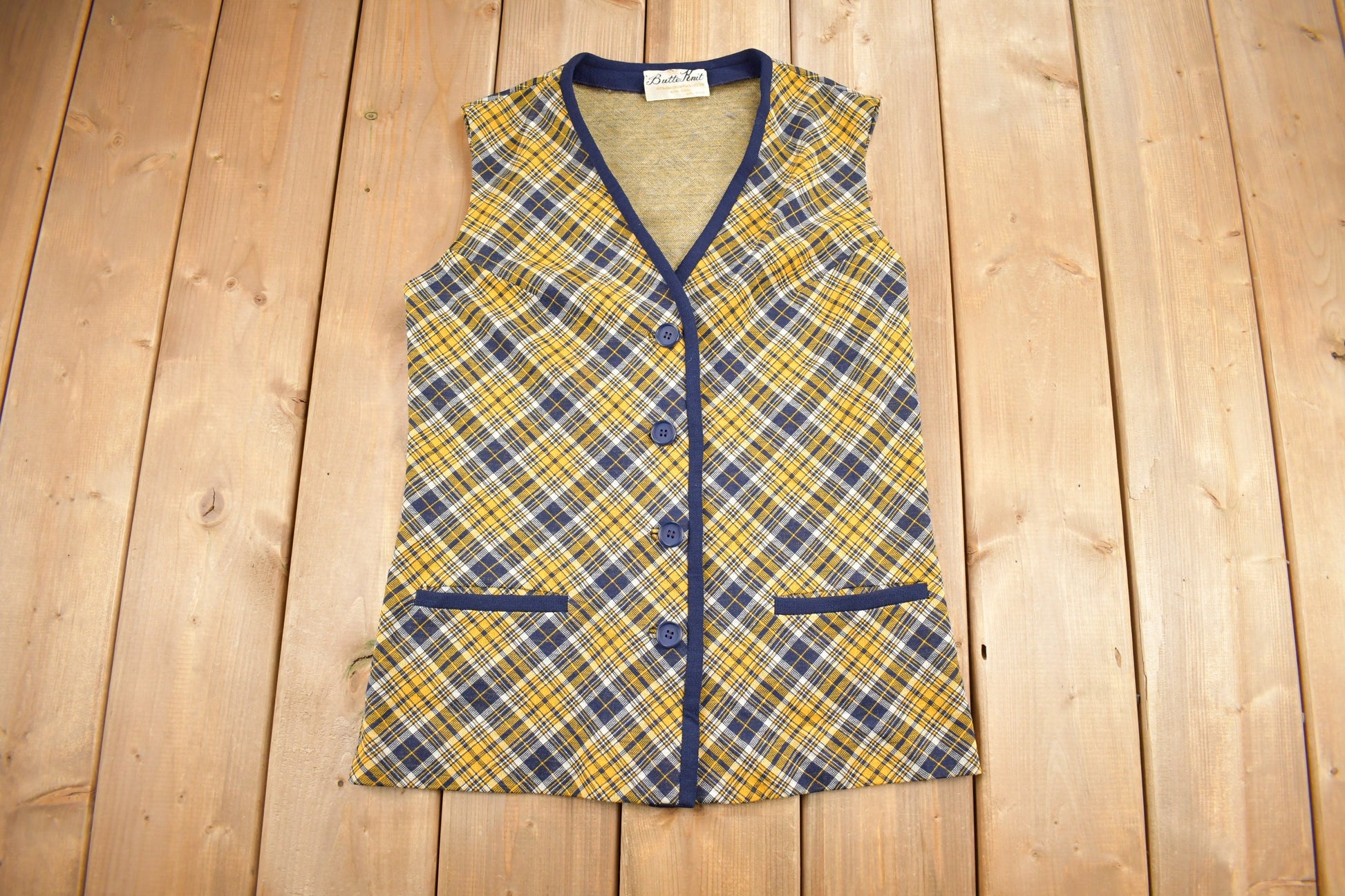 Vintage 1960s Butter Knit Women's Blouse Vest Shirt  Button Up  True Vintage  Plaid Vest  Wool Blend