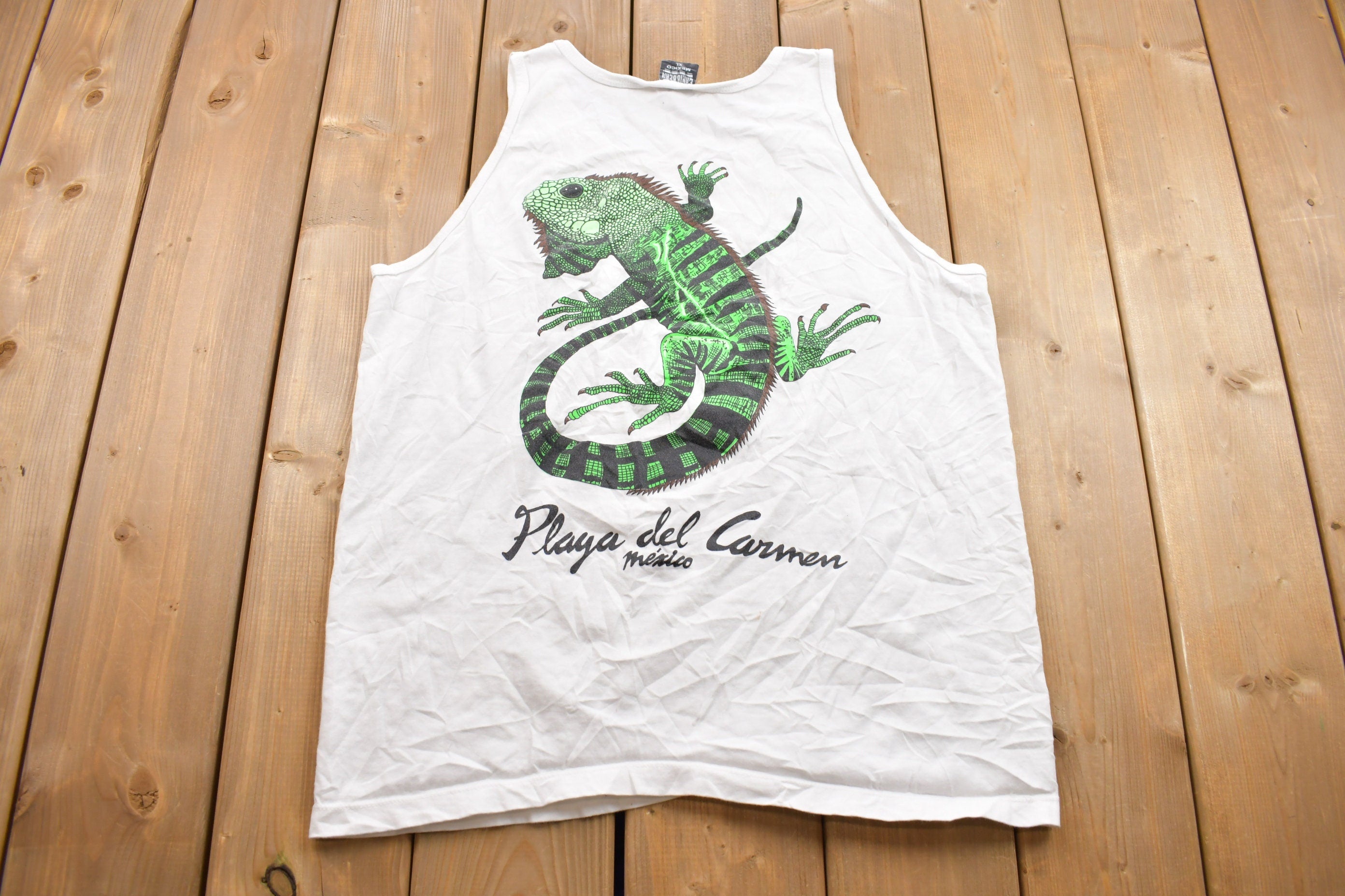 Vintage 1990s Mexico Lizard Souvenir Tank Top Shirt