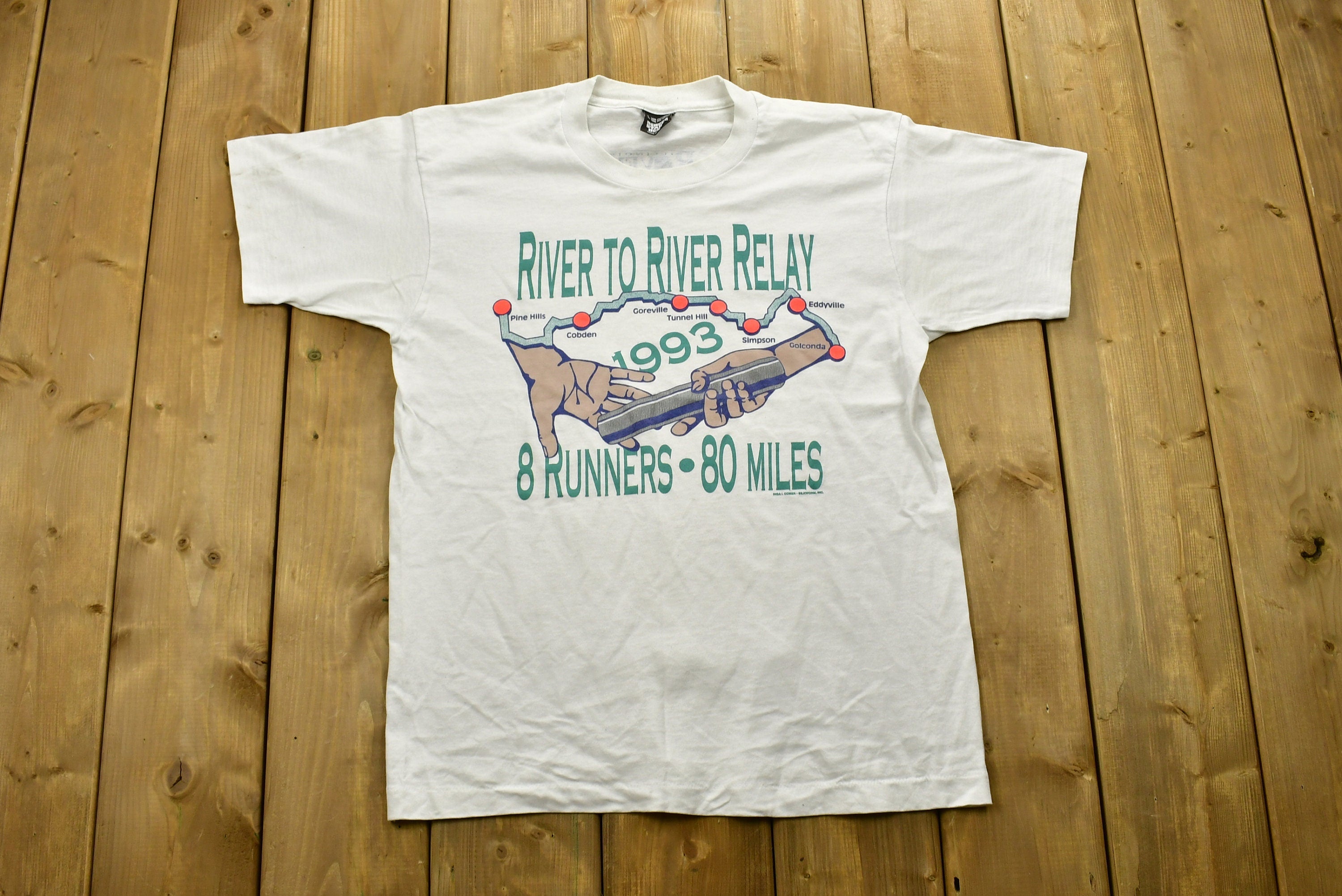 Vintage 1993 River To River Relay Single Stitch T-Shirt , Made In USA , Graphic , 80s , 90s , Streetwear