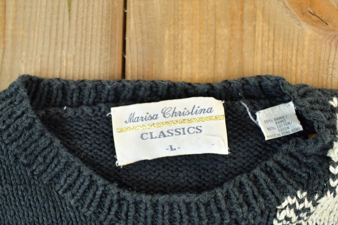 Vintage 1990s Marisa Christina Classics Cable Knit Floral Crewneck Sweater FAB Shirt