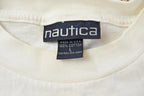 Vintage 1990s Nautica Rowing Oars Graphic T Shirt Men's L / Big Box Logo Print / 90s / Streetwear / Preppy / Made In USA / Single Stitch