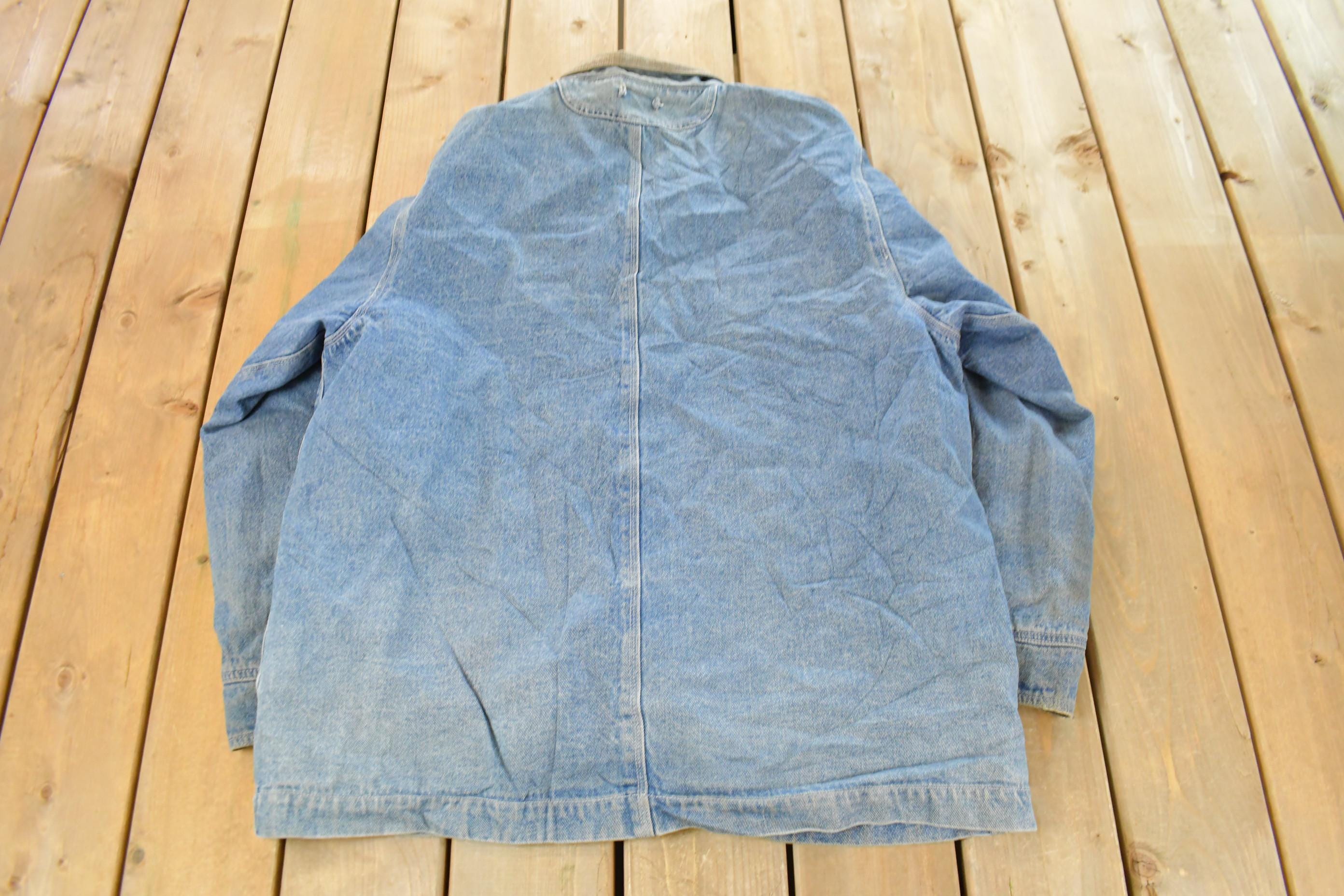 Vintage 1980s Sun Faded Workwear Denim Chore Coat Men's XL