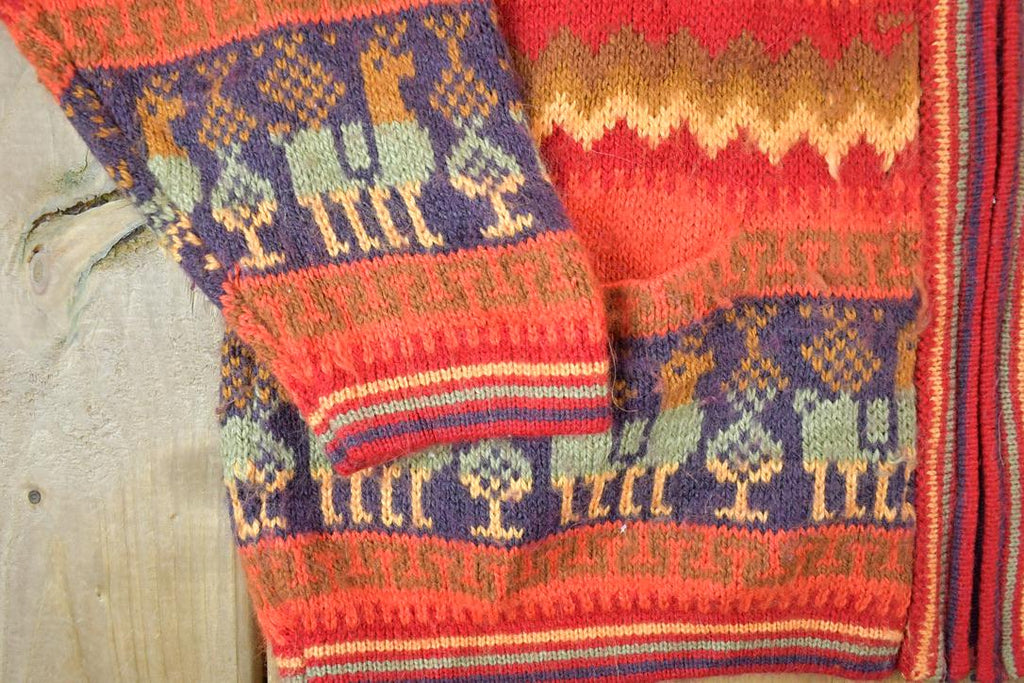Vintage 1990s LLama Print Full Zip Abstract Knit Crewneck Sweater / 90s Crewneck / Made In USA / Preppy