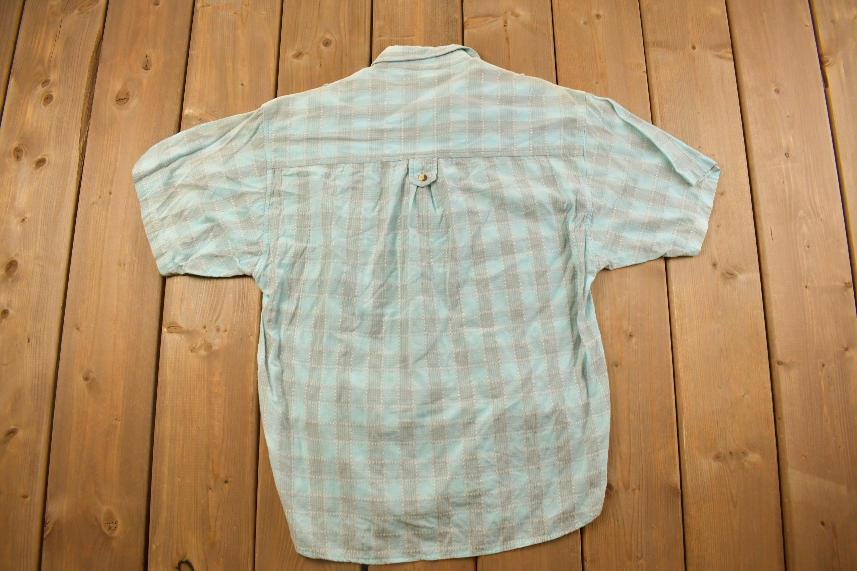 Vintage 1990s Meshy Blue Plaid Flannel Button Up Shirt / 1990s Button Up / Vintage Flannel / Plaid Shirt / Button Down
