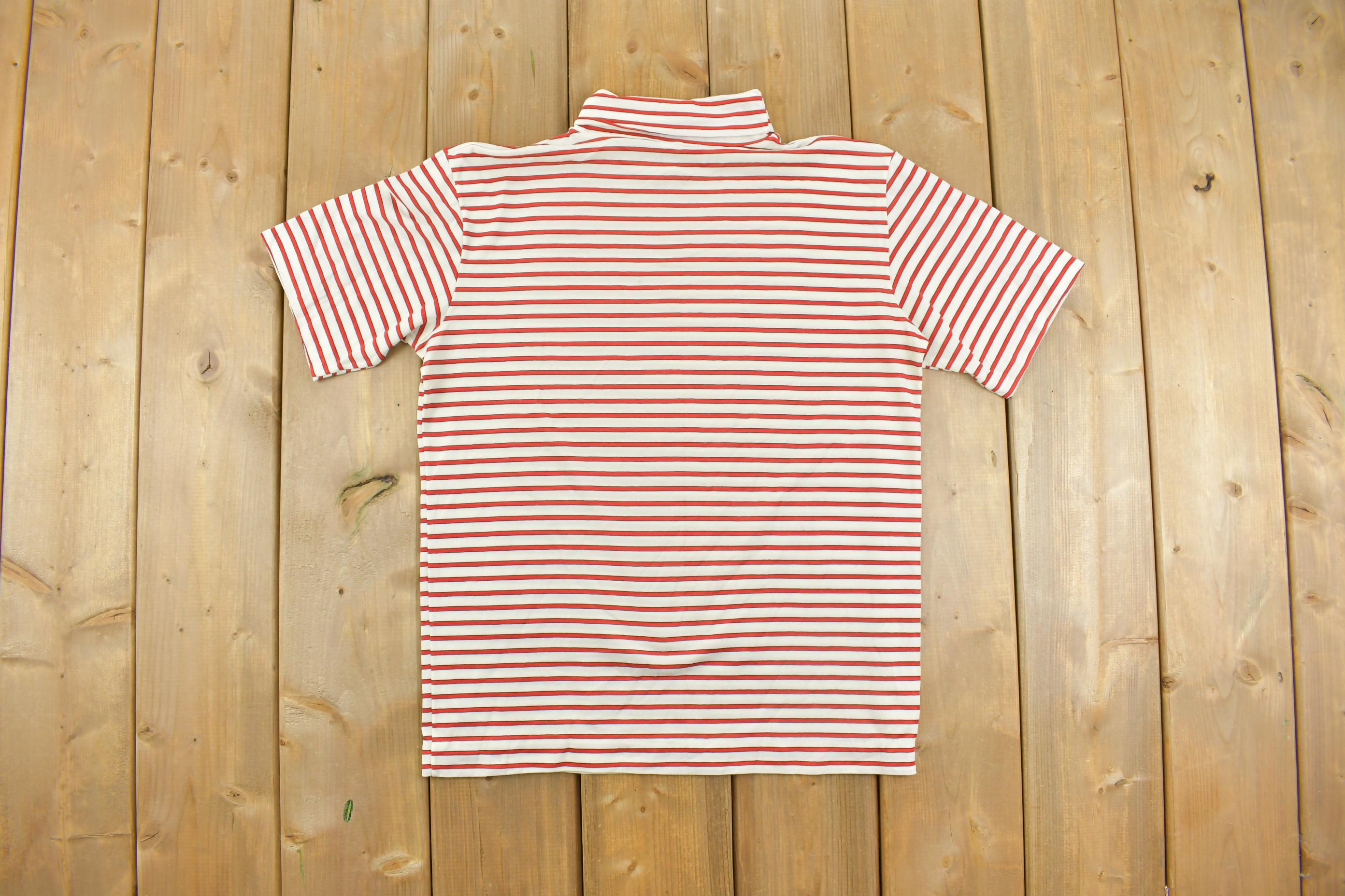 Vintage 1980s Striped Short Sleeve Turtleneck Shirt
