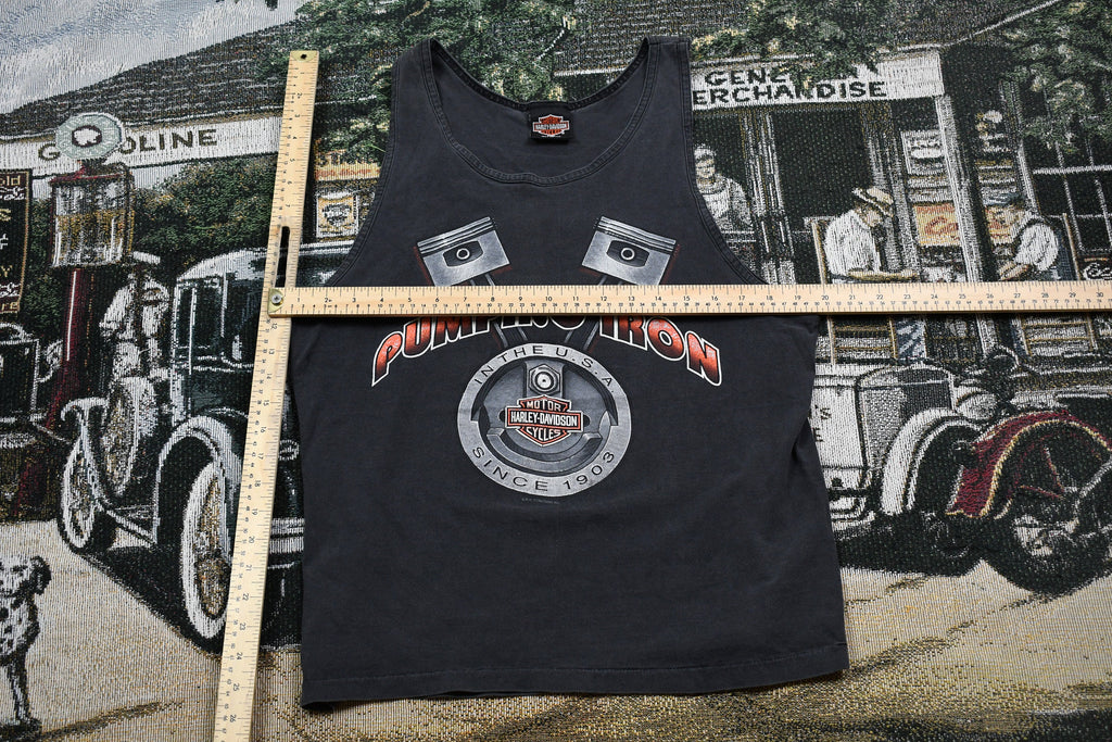 Vintage 1990s Harley Davidson Pumping Iron Tank Top Shirt