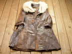 Vintage 1970s Leather Trench Coat With Fox Fur Collar