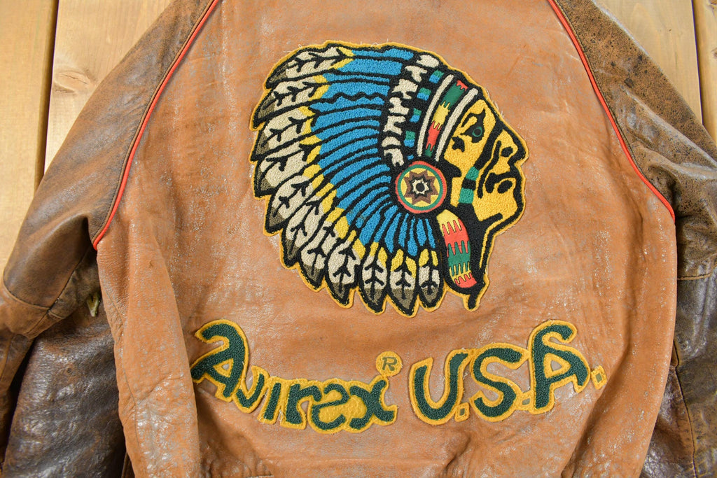 Vintage 1990s Avirex USA Native Tribal Leather Varsity Jacket Men's Medium /