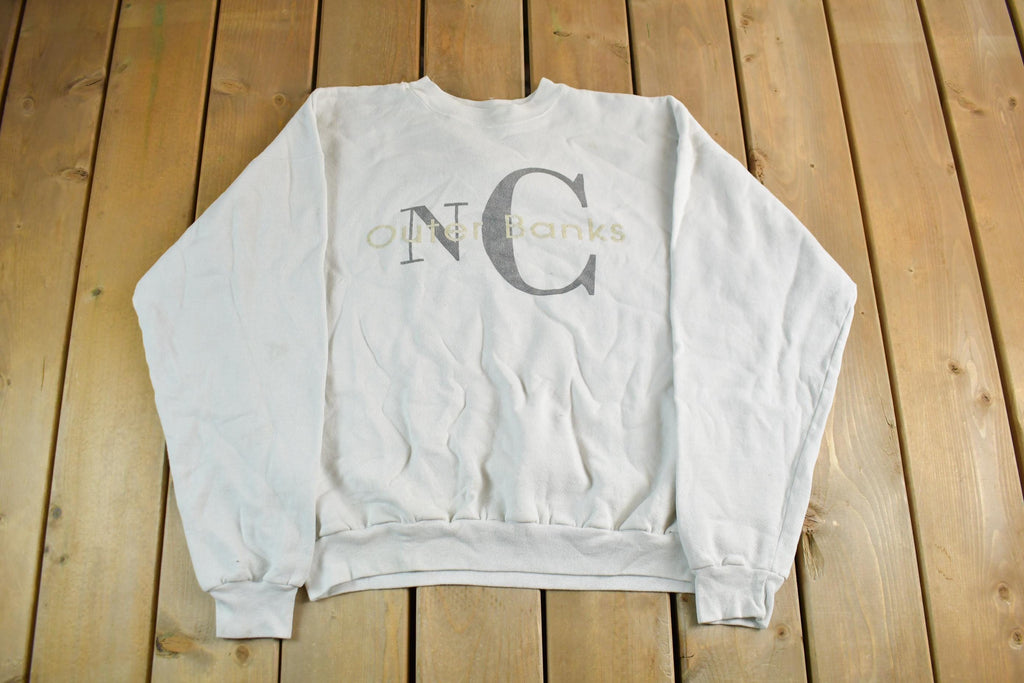 Vintage 1990s Outer Banks NC Graphic Crewneck Sweatshirt Men's L-XL / Travel Souvenir / 90s Sweater / Vintage Sweater