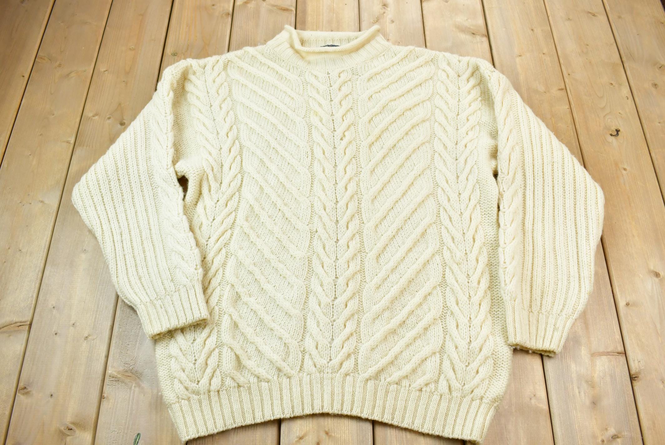 Vintage 1980s Paul James 100% Wool 3D Cable Knit Sweater