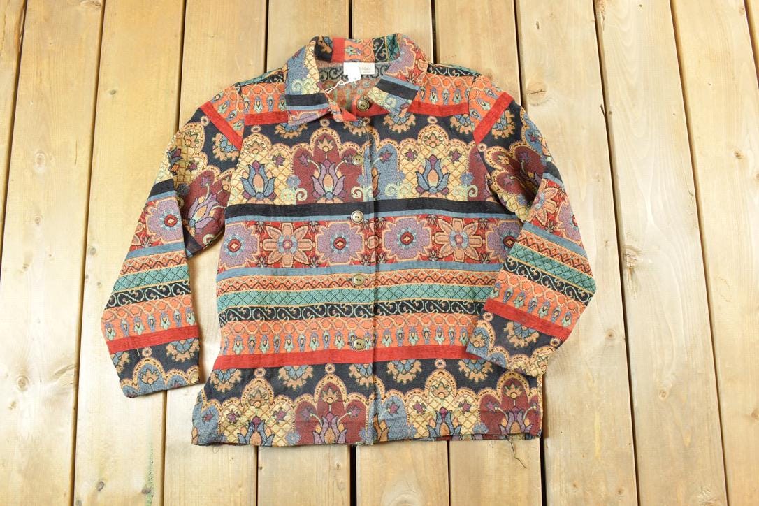 Vintage 1990s Studio Works Petite Abstract Knit Light Jacket