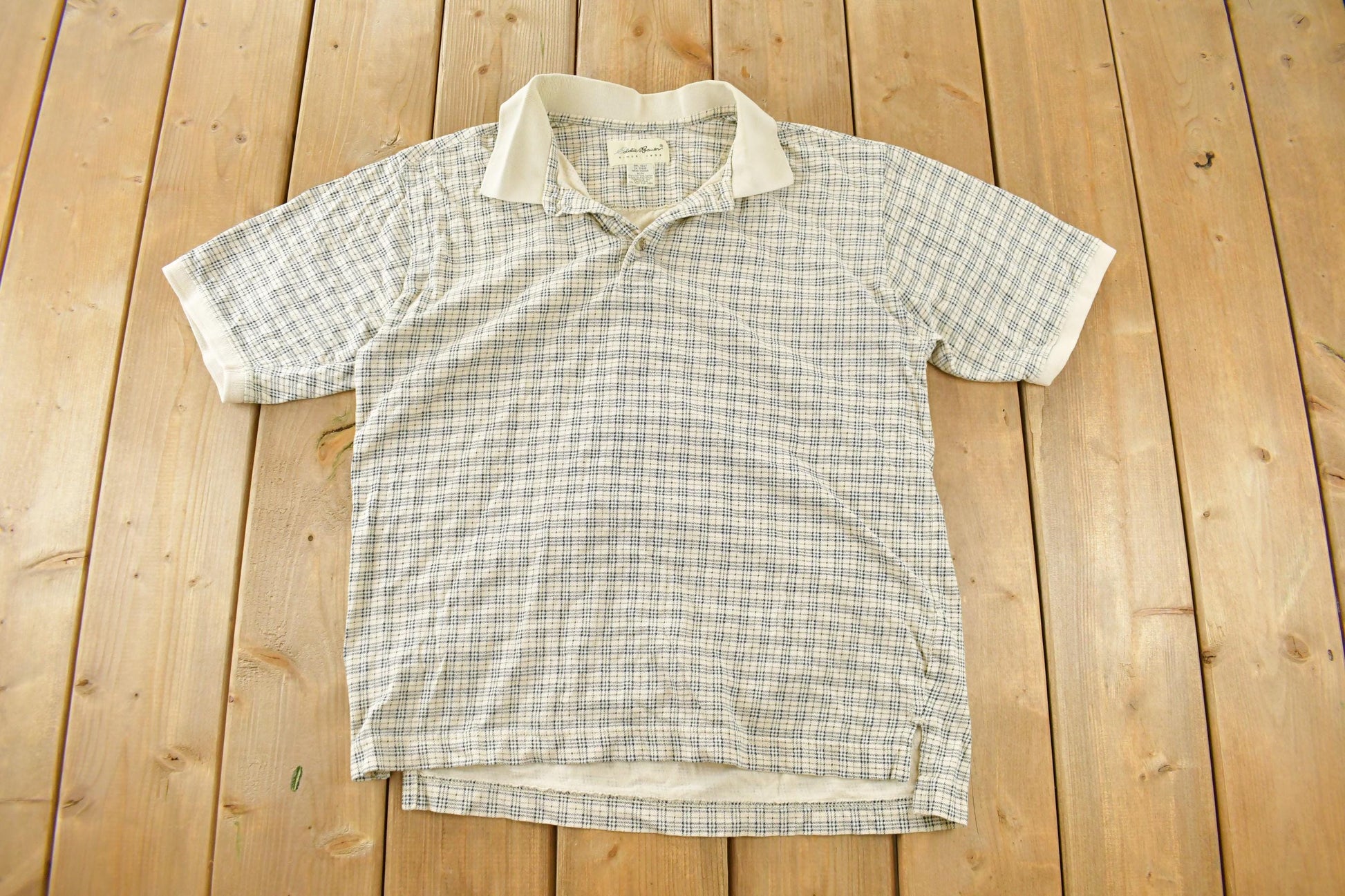 Vintage 1990s Eddie Bauer Plaid Polo Shirt Men's Medium / 90s Shirt / Golf Shirt / Preppy Button Up