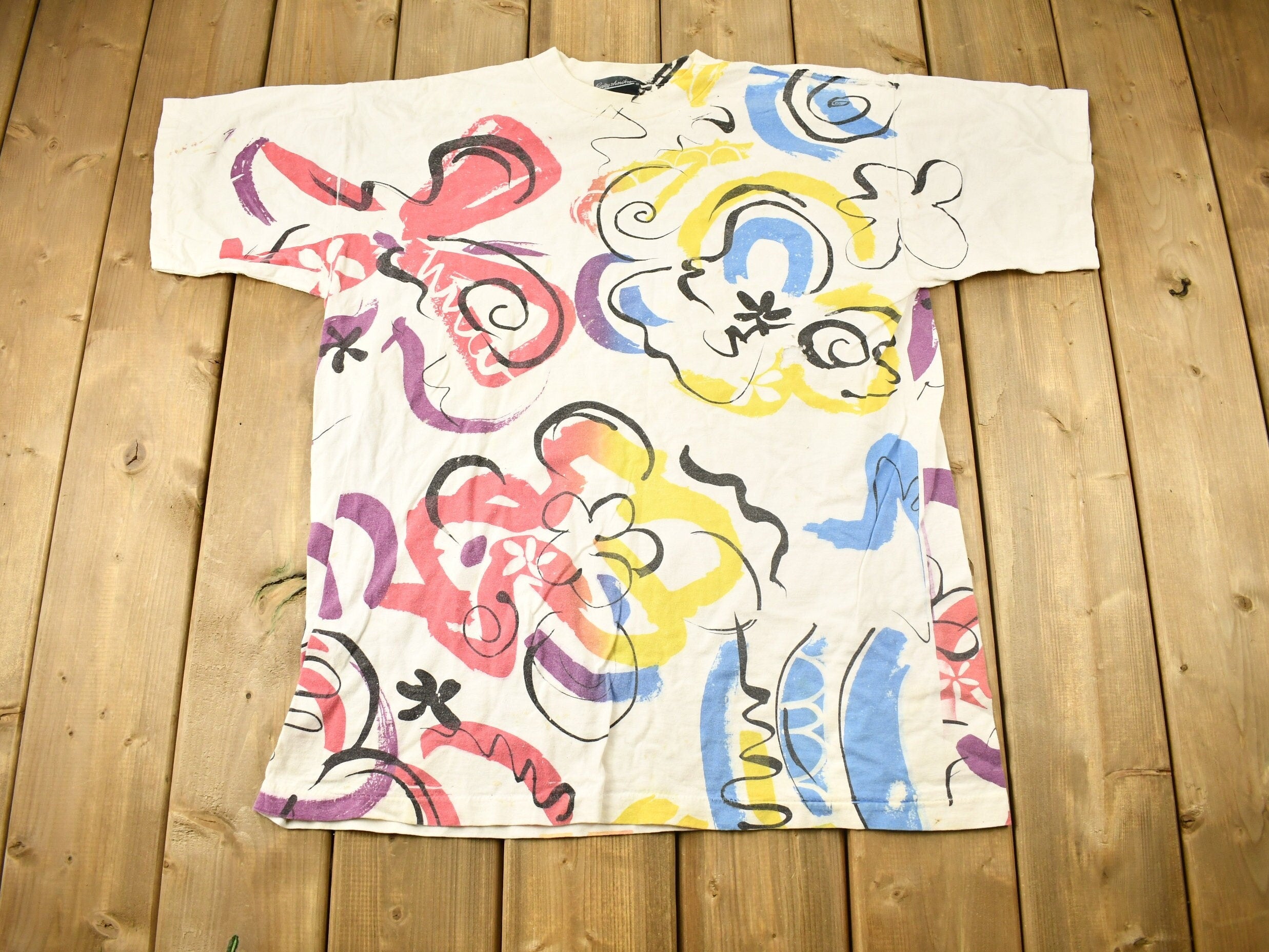 Vintage 1990s Abstract Art All Over Print T-Shirt