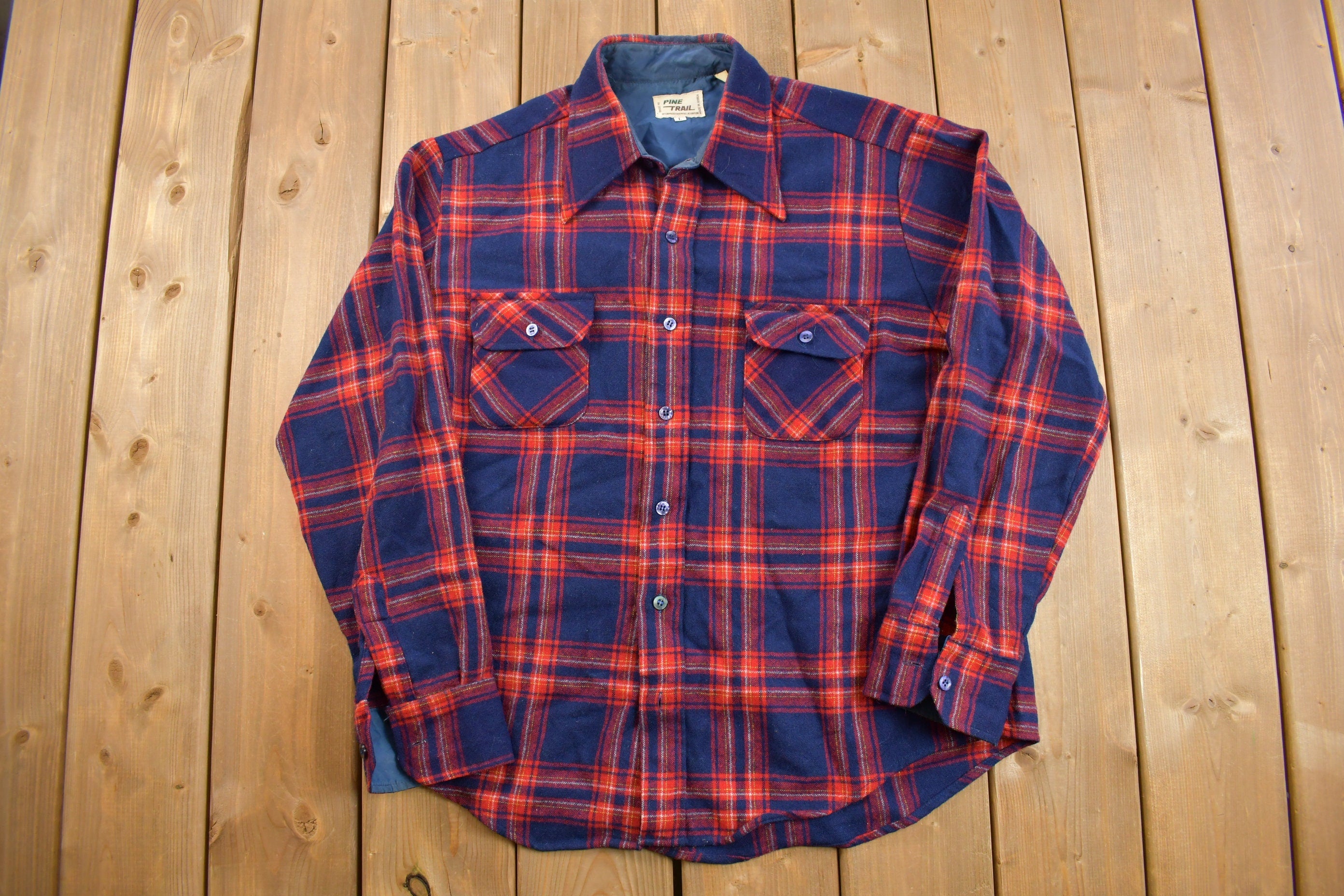 Vintage 1980s Pine Trail Shadow Plaid Button Up Shirt Size L