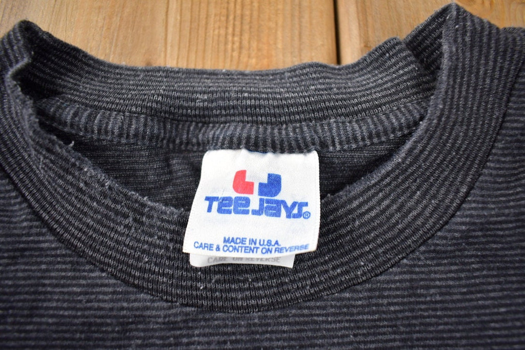 Vintage 1990s Blank Tee Jays Striped T-Shirt Made In USA Size L