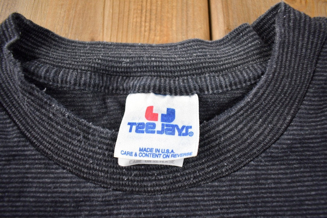 Vintage 1990s Blank Tee Jays Striped T-Shirt Made In USA Size L