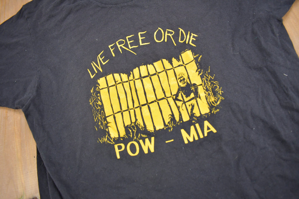 Vintage 1980s Live Free Or Die POW-MIA Graphic T Shirt
