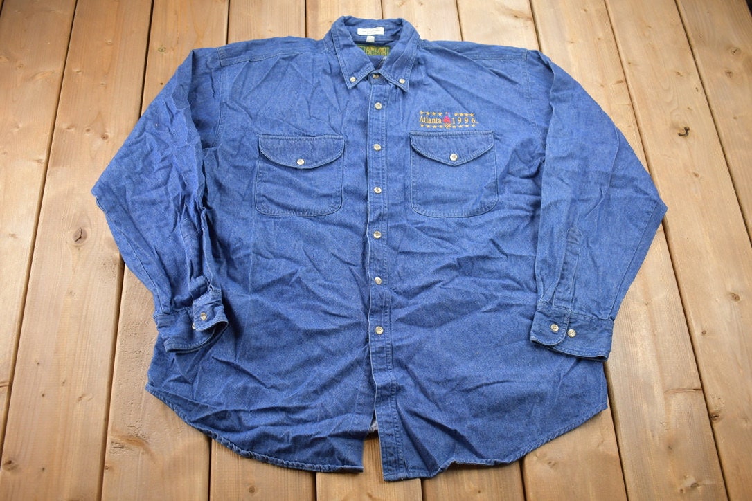 Vintage 1996 Atlanta Olympics Games Collection By TERRY Denim Button Up