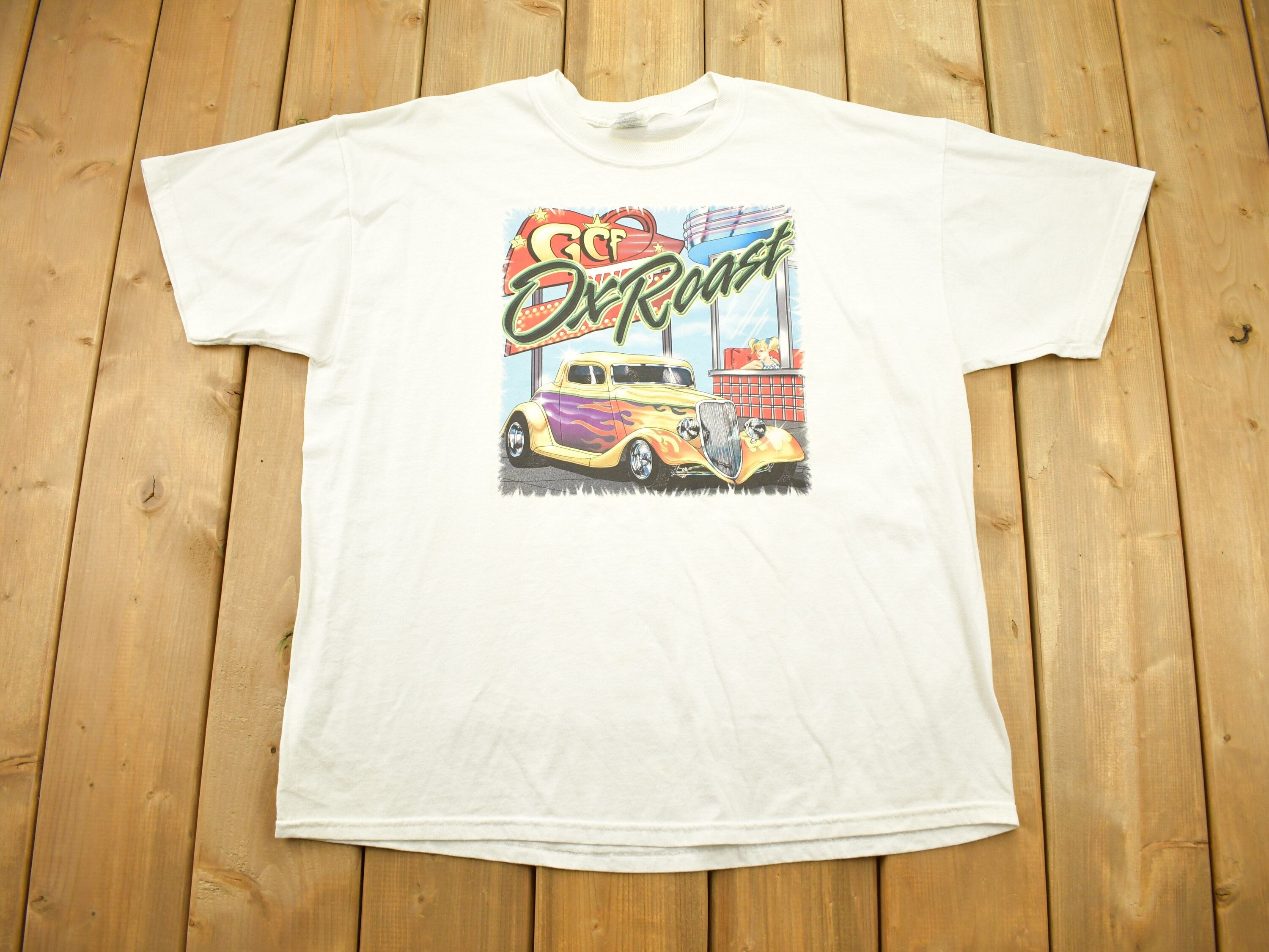 Vintage 1990s GCF Ox Roast Vintage Hot Rod T-Shirt