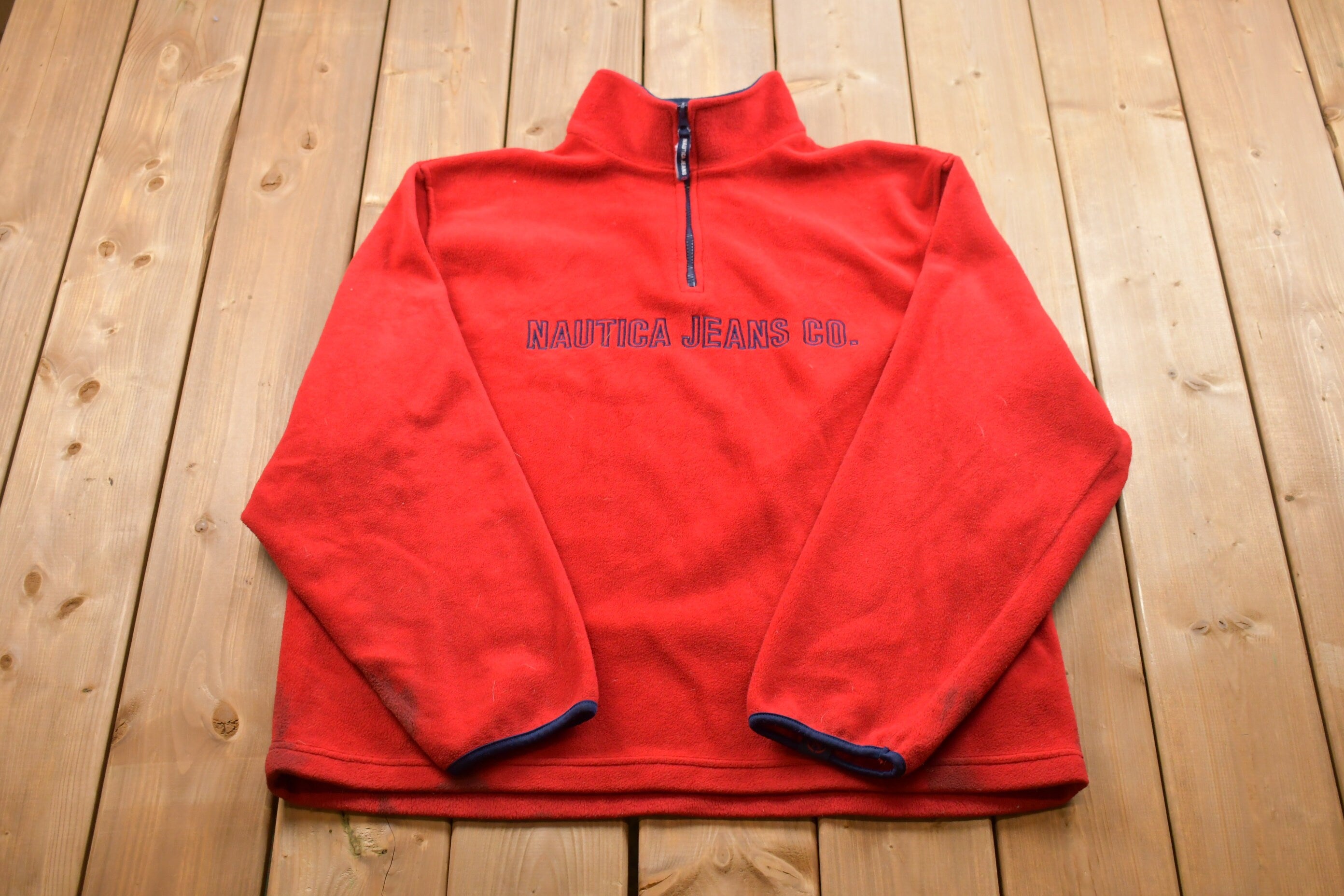Vintage 1990s Nautica Jeans Quarter Zip Fleece Sweater