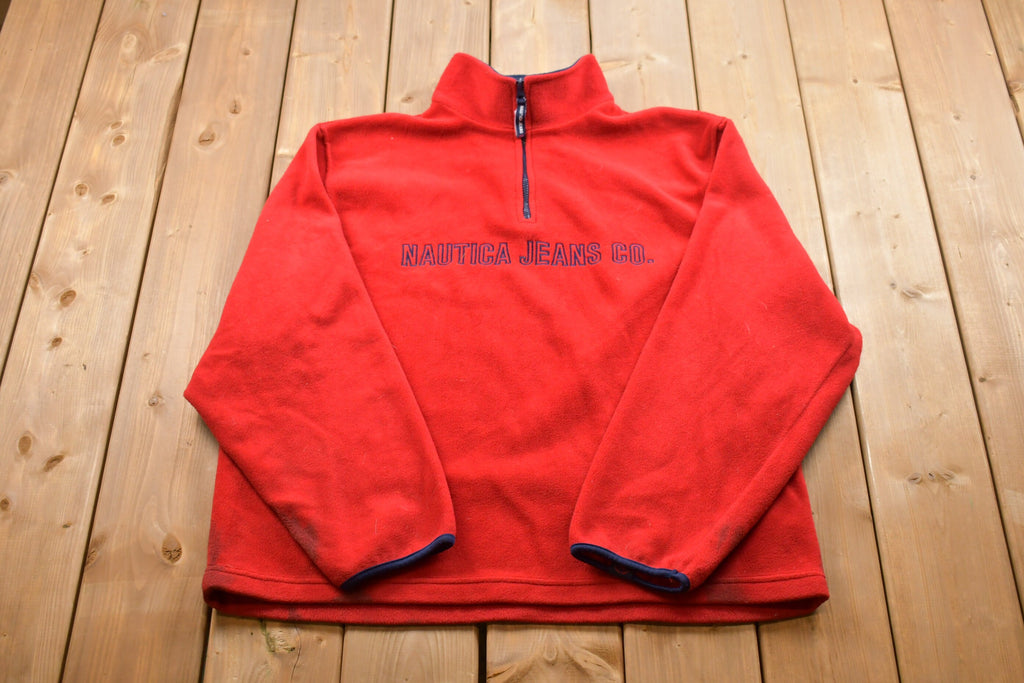 Vintage 1990s Nautica Jeans Quarter Zip Fleece Sweater / Sportswear / 90s Fleece Quarter Zip / Streetwear / Athleisure / Hiking