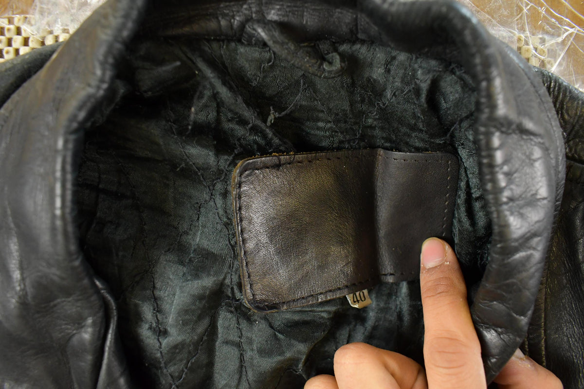 Vintage 1990s Leather Biker Jacket Men's Small