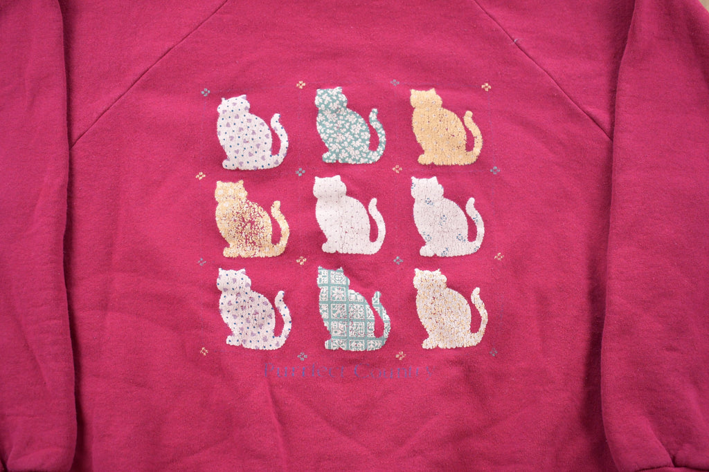 Vintage 1990s Cute Cat raglan Crewneck Sweater