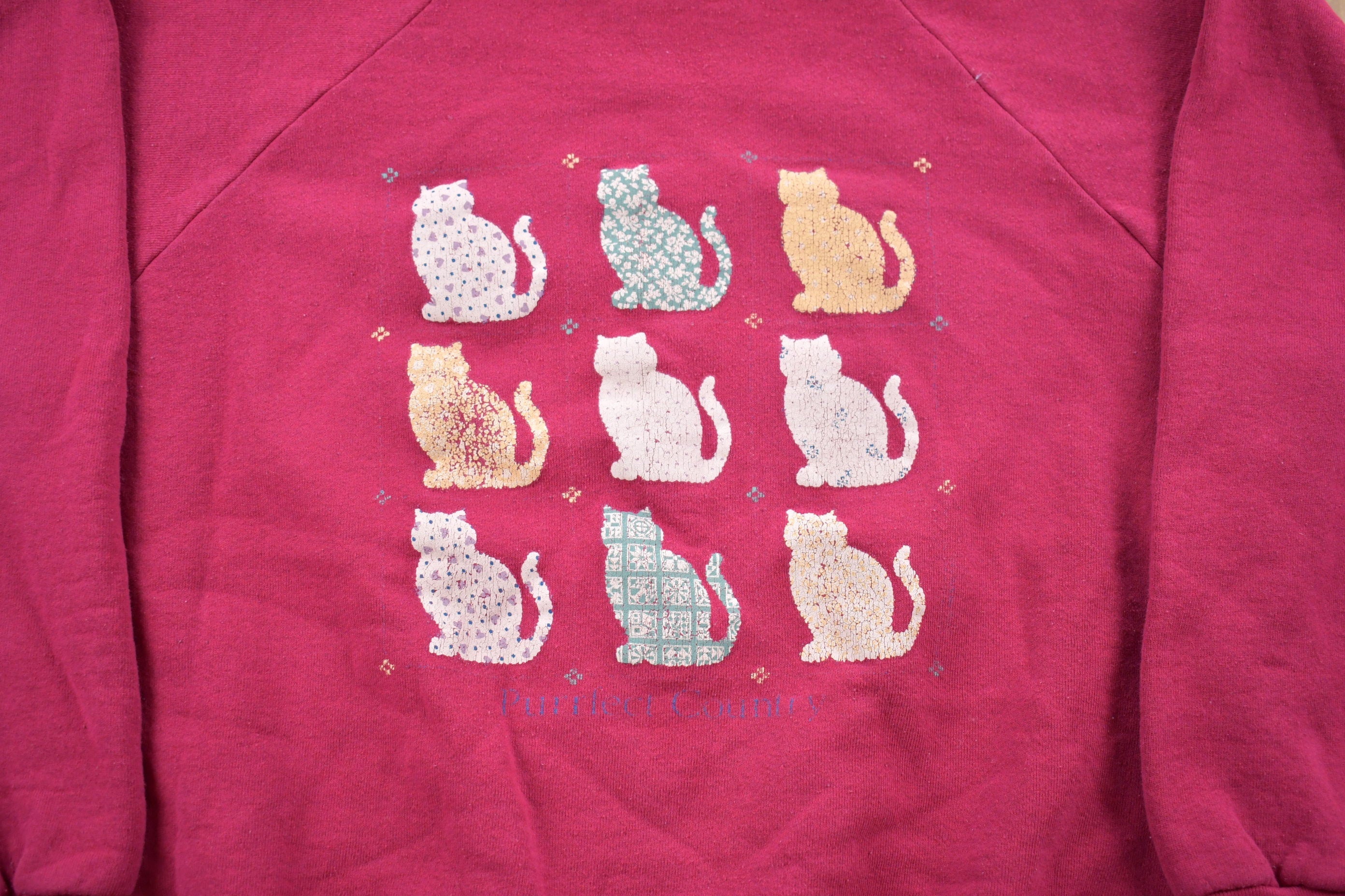 Vintage 1990s Cute Cat raglan Crewneck Sweater