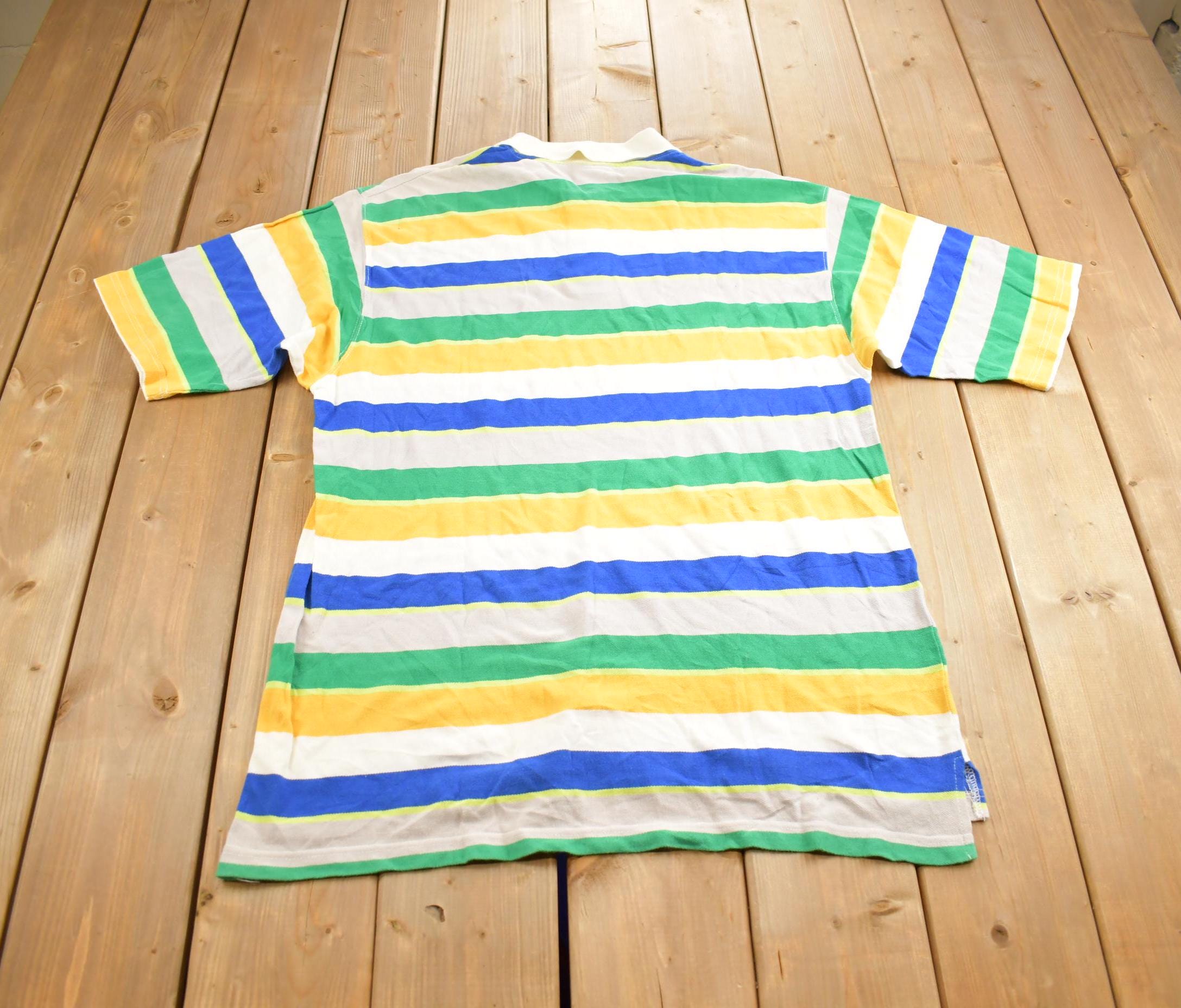 Vintage 1990s Southpole Colorful Striped Blank Button Up Short Sleeve Shirt