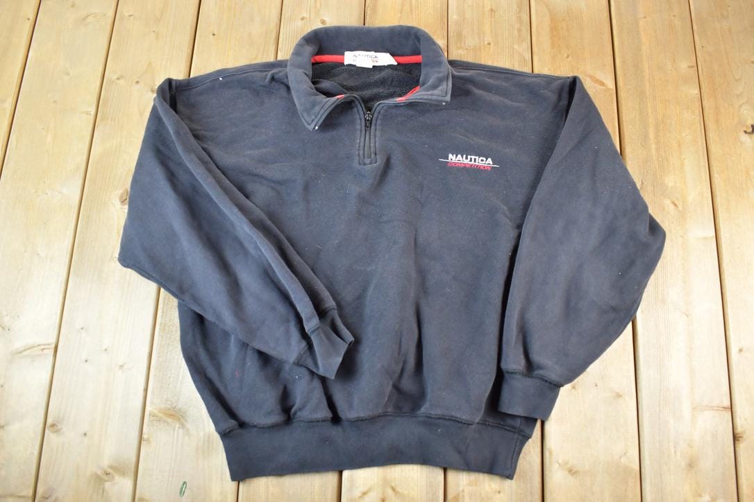 Vintage 1990s Nautica Competition quarter Zip Souvenir Crewneck Sweatshirt Made In USA