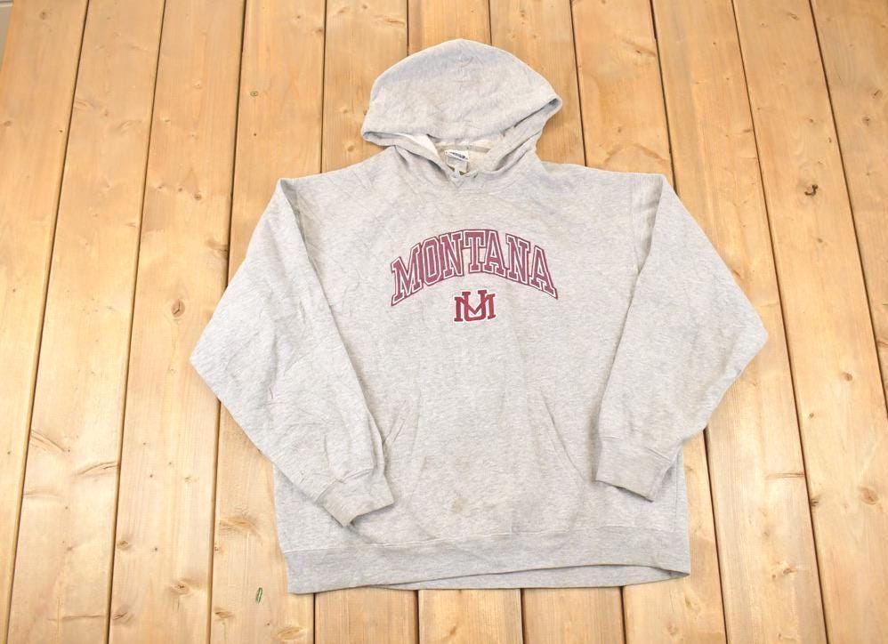 Vintage 1990s Montana University Embroidered Hoodie Sweater Mens L