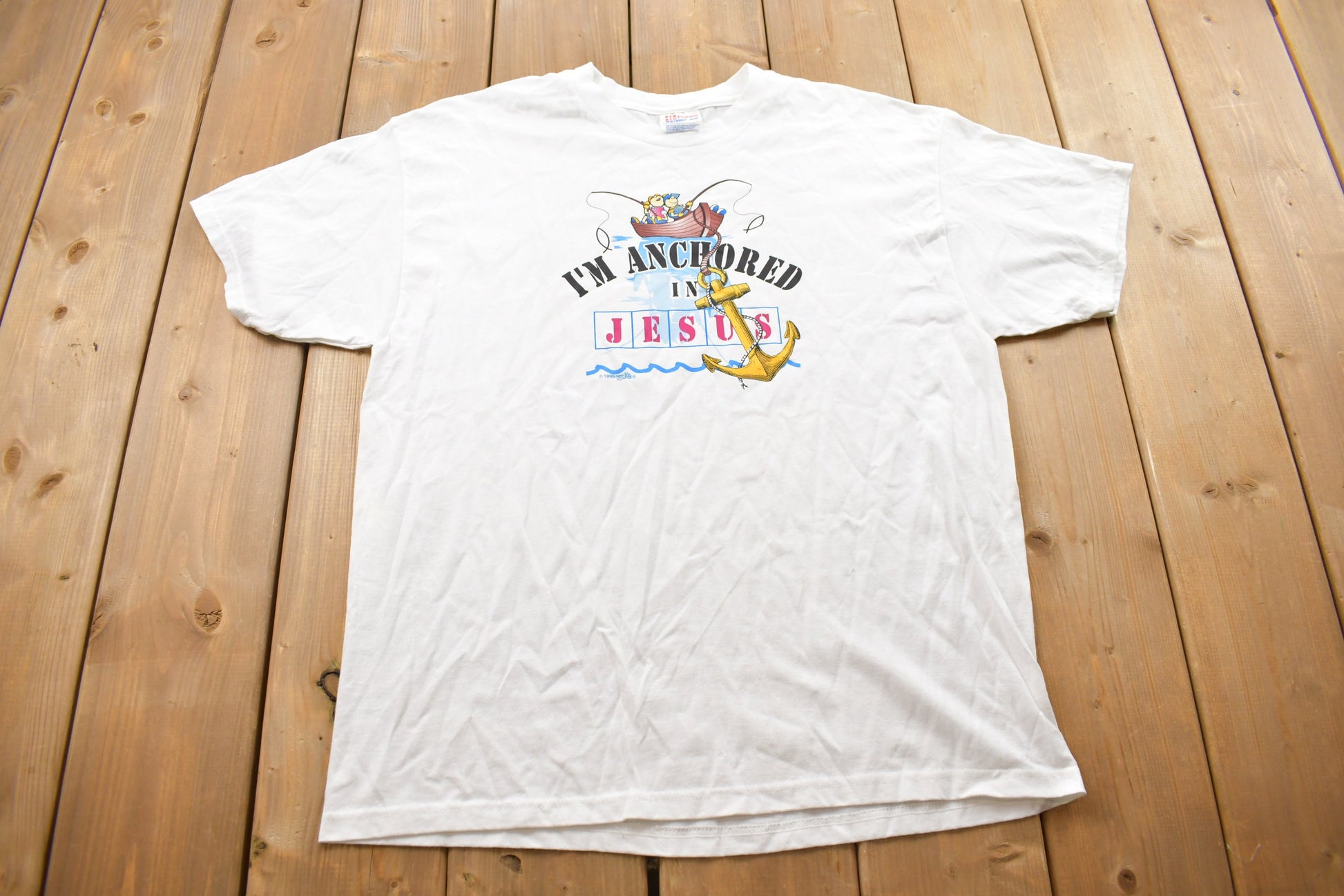 Vintage 1999 "Anchored in Jesus" Graphic T-Shirt