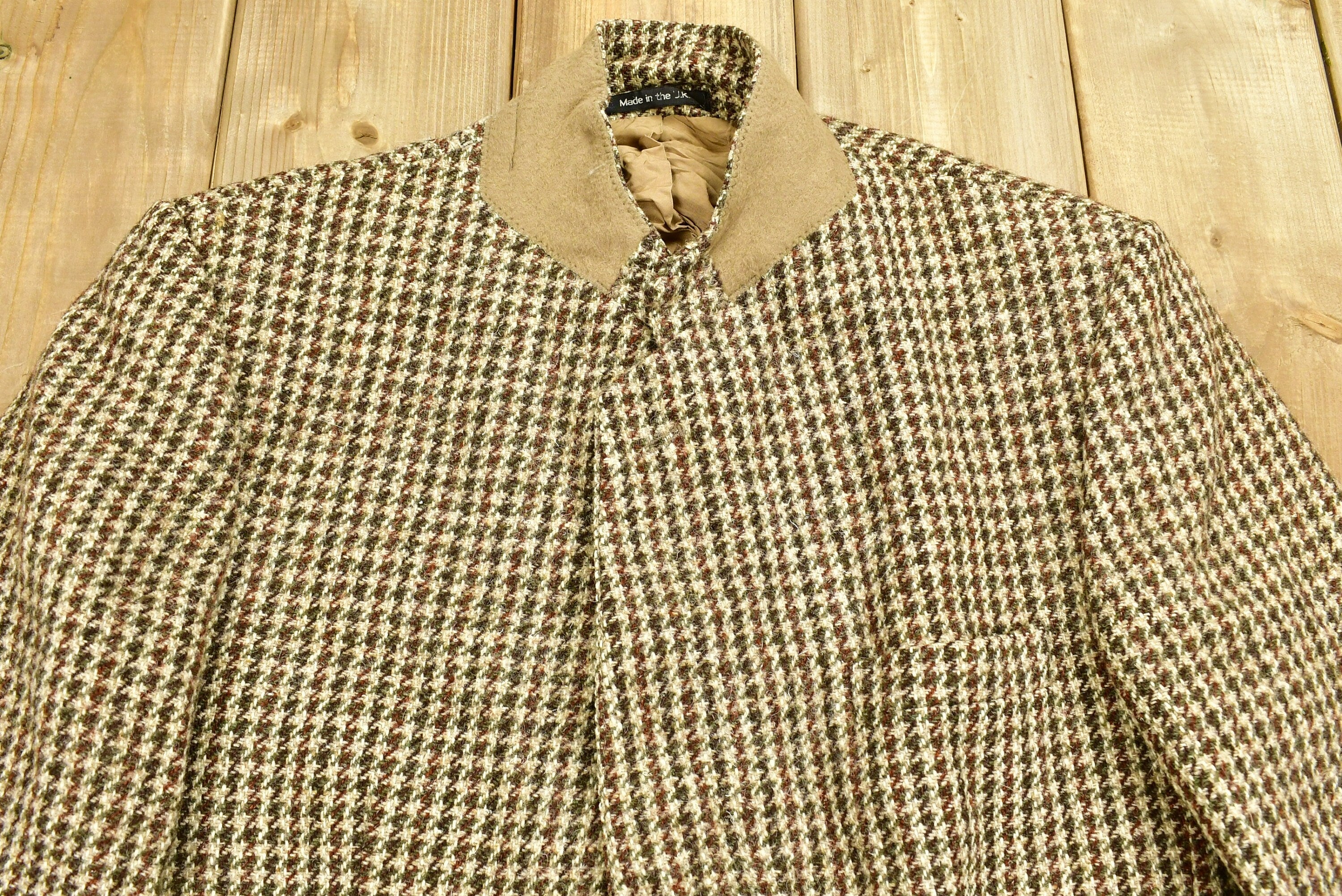 Vintage 1980s Harris Tweed Houndstooth Wool Two Button Blazer Jacket