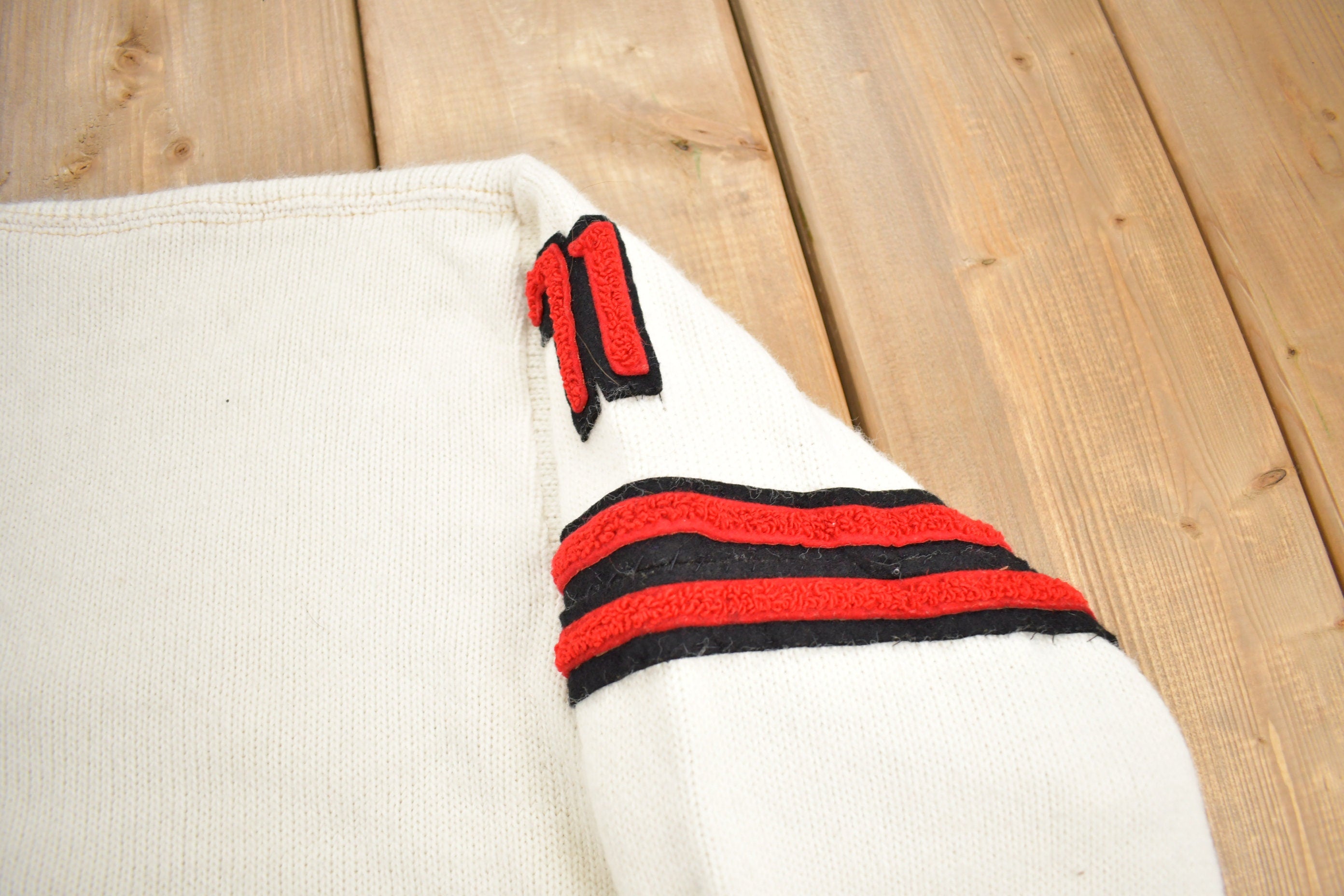 Vintage 1971 100% Wool Collegiate Varsity Style Knit Sweater Athletic True Vintage