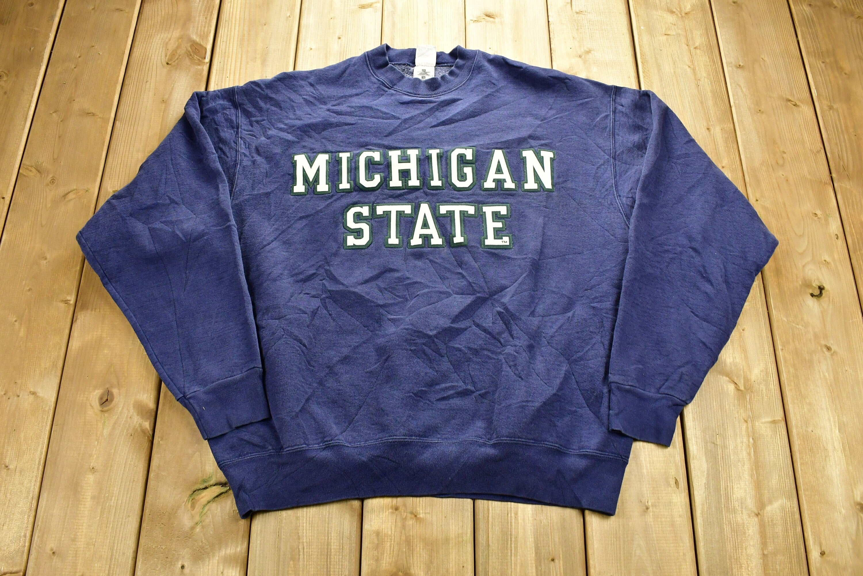 Vintage 1990's University of Michigan State Collegiate Crewneck  Embroidered  NCAA Sweatshirt  Heavyweight  Americana  Made In USA
