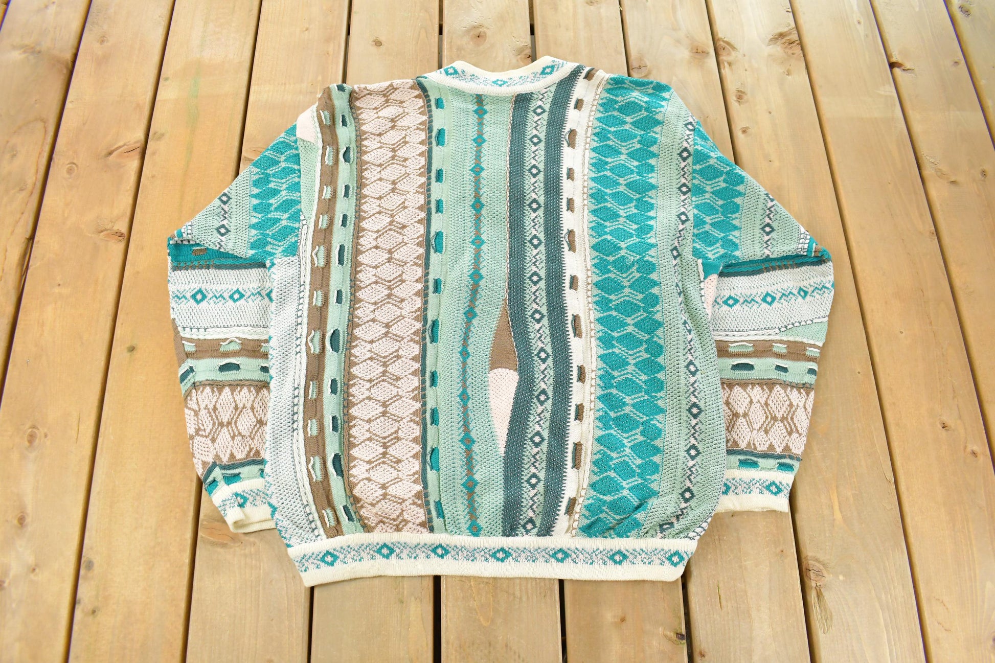 Vintage 1990s Coogi 3D Knit Abstract V Neck Sweater Men's XL