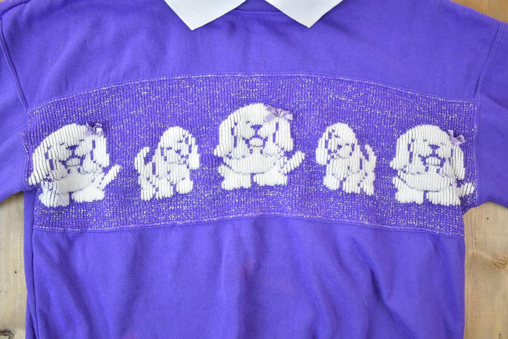 Vintage 1990s Retro Action Cute Puppy knit Collared Sweater