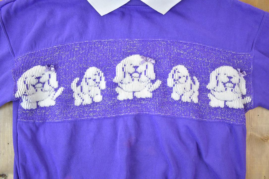 Vintage 1990s Retro Action Cute Puppy knit Collared Sweater