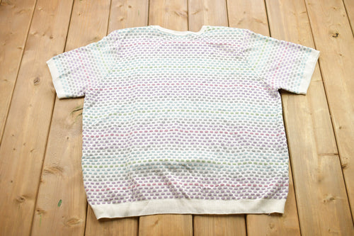 Vintage 1990s Knitted Short Sleeve Crewneck Sweater / Vintage 90s Crewneck / All Over Pattern / Colorful / Sweatshirt / Abstract Pattern