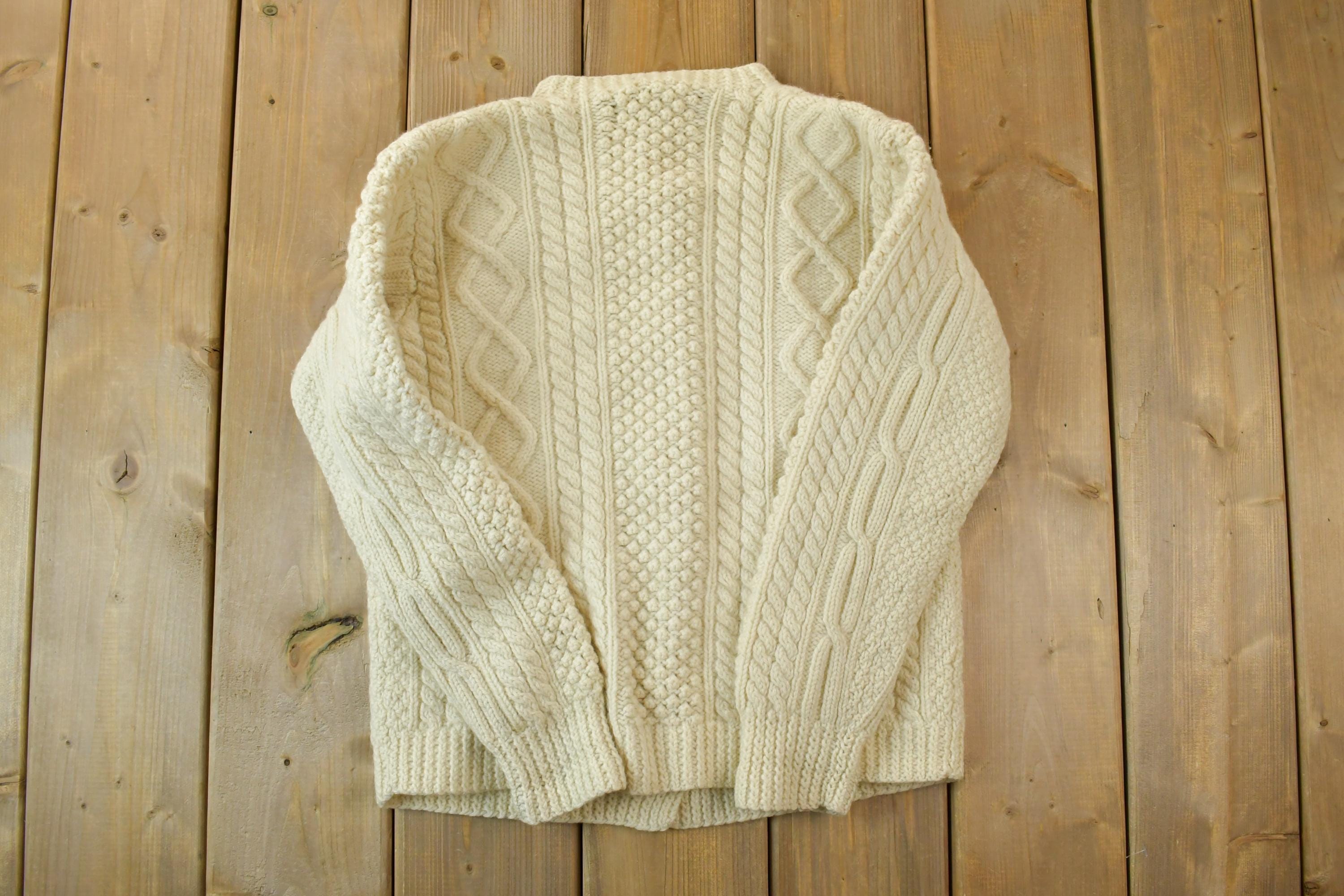 Vintage 1970s Kennedy Of Ardara Hand Knit Irish Wool 3D Colored Cable Knit Crewneck Sweater  Vintage 70s Crewneck  Abstract Patterns