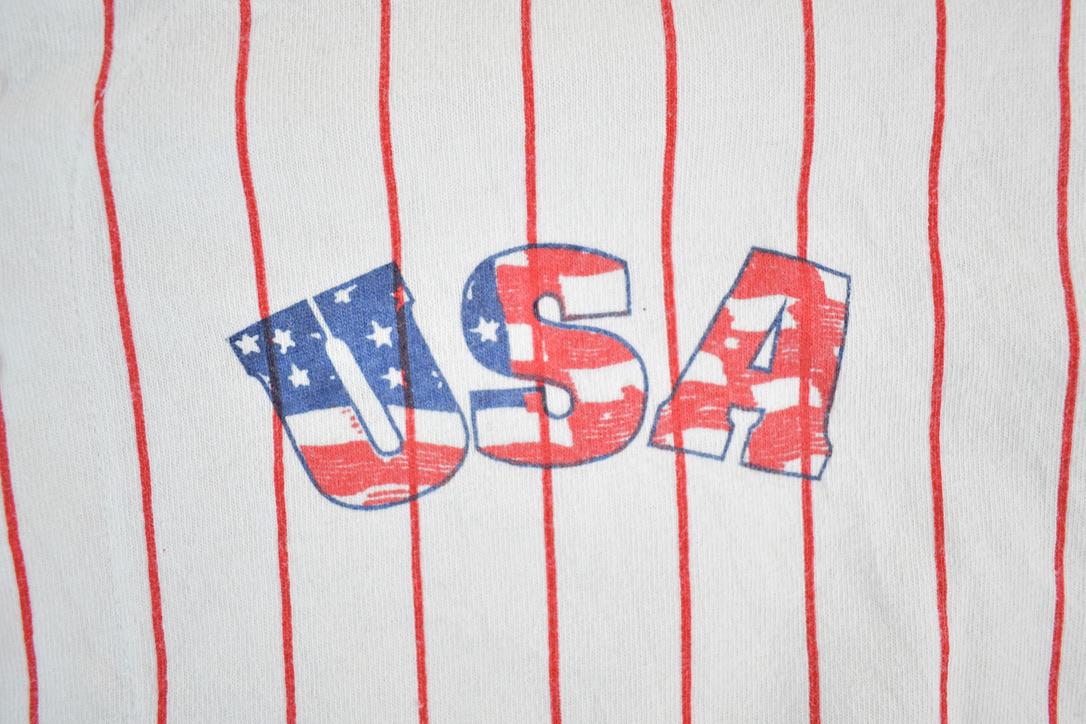 Vintage 1990s USA Striped Button Up Baseball Jersey