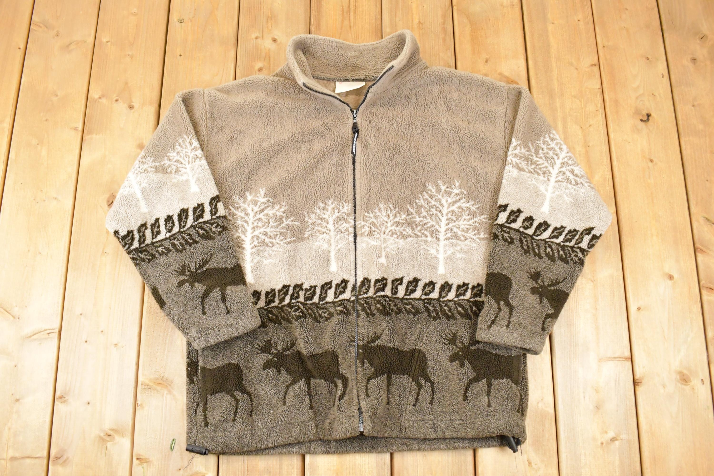 Vintage 1990s AOP Moose Fleece Outdoorsman Sweater Men's L