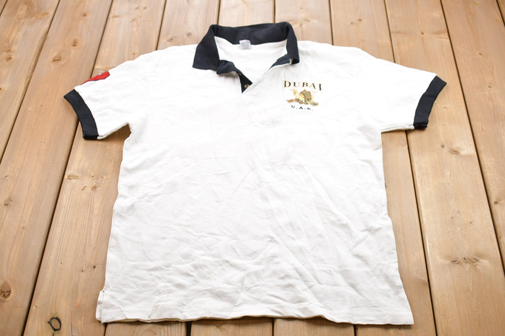 Vintage 1990s Dubai United Air Emirates Graphic Polo Shirt  Embroidered Polo  Streetwear  Retro Style  Short Sleeve Shirt  Made In USA