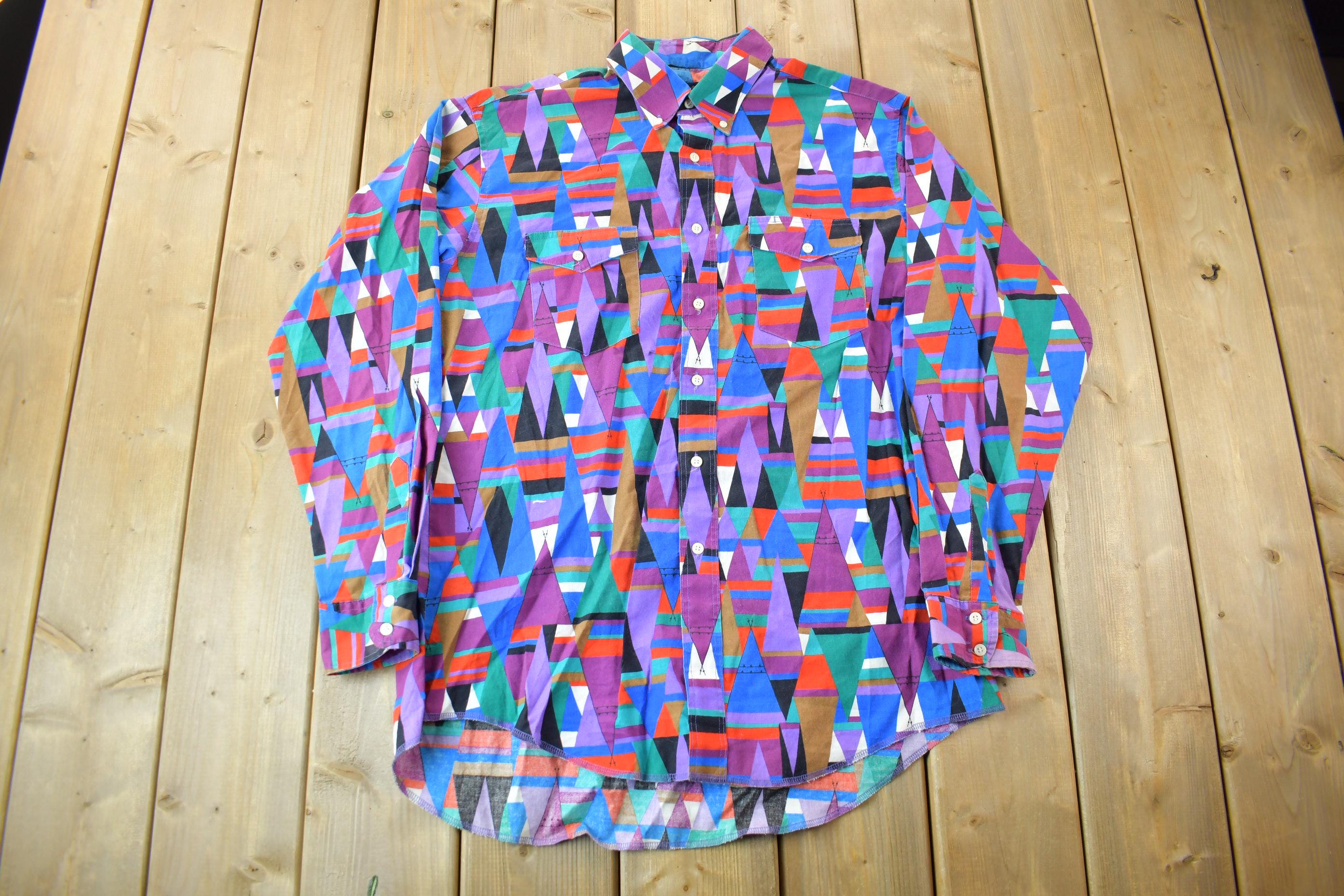 Vintage 1990s South Western All Over Print Wrangler Western Shirts Button Up Shirt