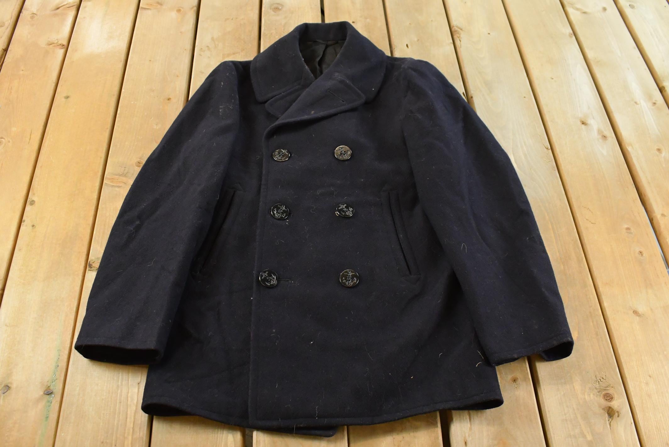 Vintage 1940s WW2-Cold War Era Naval Wool Coat Men's Small /