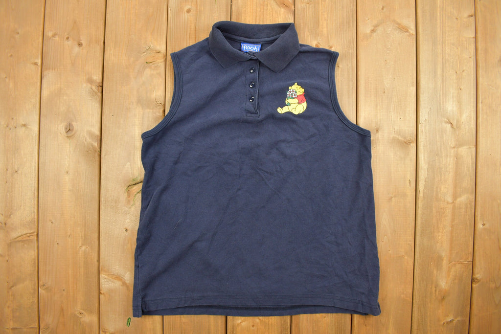 Vintage 1990s Winnie The Pooh Printed Sleeveless Polo Shirt