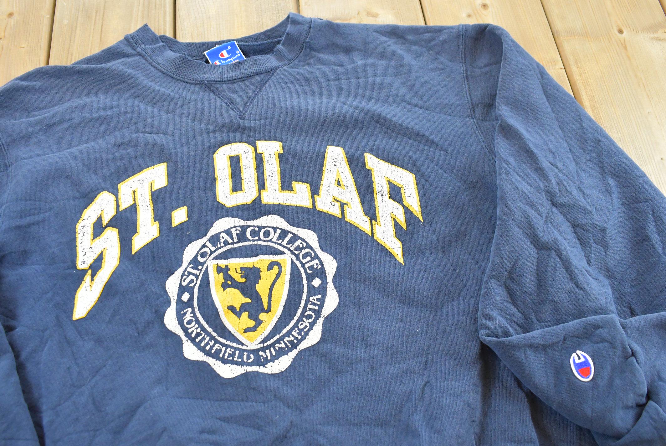 Vintage 1990's Champion St Olaf Collegiate Crewneck Sweatshirt Mens XL / 90s College Sweater / Spell Out / Embroidered / NCAA / Made in USA